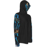 avant droit - Sweat capuche manche longue et pouce UPF50+ noir bénitier bleu