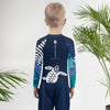 dos palmier - Lycra Manche Longue UPF50 Enfant 2-7 Bleu Marine - Couleurs Lagon