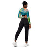 dos jeans - Lycra MITI Crop Top Femme Caraco Recyclé UV50 Hibiscus Turquoise - Couleurs Lagon