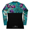 dos a plat - Lycra Rashguard Noir Femme MITI TURQUOISE ORCHIDEES Caraco - Couleurs Lagon