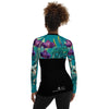 dos - Lycra Rashguard Noir Femme MITI TURQUOISE ORCHIDEES Caraco - Couleurs Lagon