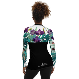 dos - Lycra Rashguard Noir Femme MITI ORCHIDEES Caraco - Couleurs Lagon