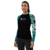 gauche - Lycra Rashguard Noir Femme MITI TURQUOISE ORCHIDEES Caraco - Couleurs Lagon