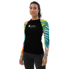 gauche - Lycra Rashguard Noir Femme MITI TURQUOISE HIBISCUS Caraco - Couleurs Lagon