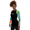 gauche - Lycra Rashguard Noir Femme MITI TURQUOISE HIBISCUS Caraco - Couleurs Lagon