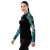 gauche - Lycra Rashguard Noir Femme MITI TURQUOISE ORCHIDEES Caraco - Couleurs Lagon