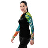 gauche - Lycra Rashguard Noir Femme MITI TURQUOISE HIBISCUS Caraco - Couleurs Lagon