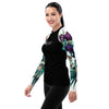 gauche - Lycra Rashguard Noir Femme MITI ORCHIDEES Caraco - Couleurs Lagon