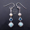 Boucle d'oreille Ag 925 en Larimar Topaze et Perle - Couleurs Lagon