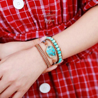 Bracelet Cuir & Pierre Naturelle Turquoise - Couleurs Lagon